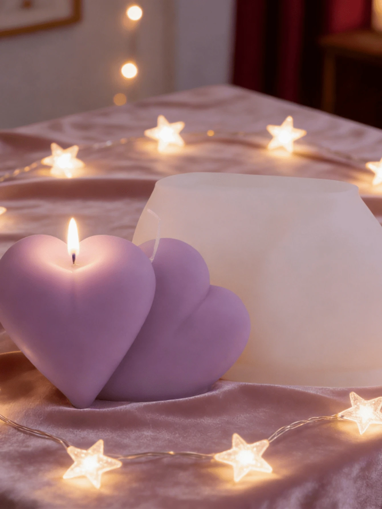 Love Themed Romantic Double Heart Candle Silicone Mold 3D Love Pillar Art Soap Plaster Mould DIY Aromatherapy Candle Casting Ideal For Valentine's Day Wedding Anniversary Handmade Gifts