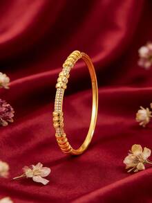 1-Piece Luxurious And Elegant Copper Bangle With Carved Patterns And Engraved Lettering At The Center, An Ideal Gift For Festivals. - Gold 3 - View 12