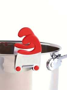 1pc Steel Pot Clip With Silicone Heat-Resistant Handle - Multi-Purpose Kitchen Utensil Hook, Cooking Side Clamp | Modern Kitchen Tool, Stainless Steel Pan Holder, Ladle Rest, Convenient Kitchen Organizer - Multicolor - View 4