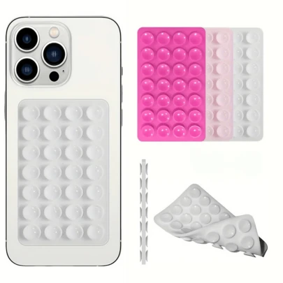 3pcs/Set 28pcs Dual-Sided Portable Movable Phone Holder, Universal Square Phone Suction Cup With Super Strong Silicone Non-Slip, Phone Case Hanging Hands-Free Selfie And Video Accessories, Multi-Functional Phone Accessories Fit All Models