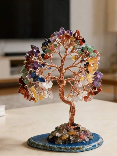 1pc Crystal Tree Of Life Chakra Tree Feng Shui Tree Wealth Tree, With Natural Agate Base, Natural Crystal And Healing Stones, Home/Office Decor, Brings Positive Energy, Feng Shui Decoration - Wealth Tree Bonsai