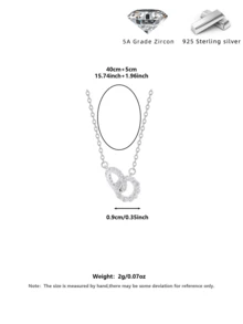 S925 Sterling Silver Double-Layer Ring Necklace, Gold-Plated Zirconia Inlaid, Minimalist Delicate Choker Necklace, Versatile For Daily Wear And Parties, Birthday/Christmas Gift Box - Silver - View 11