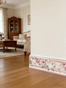 Pink Floral Self-Adhesive PVC Waterproof Baseboard, Decorative Trim For Princess Room, Bedroom Wall, Wear-Resistant - Pink Flowers - View 3
