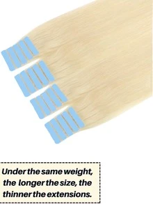 #613 30g 20pcs Straight Tape In Human Hair Extension. 18-28inch. Silky Seamless Invisible For Thin Hair Woman. Add Volume & Length. Natural Look. Top Quality Blue Tape In Hair Tape. - S613 - View 5