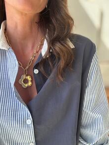 Women's Summer/Autumn Fashion Commute Striped Patchwork Solid Color Button Shirt Collar Long Sleeve Elegant Blouse Casual Daily Office Basic Top - Navy - View 3