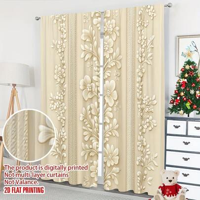 2 Stück Blumen-Vorhänge mit geprägtem Blumen-Ranken-Design, aus Polyesterstoff gefertigt. Mit Kräuselband, bietet Privatsphäre, perfekt für Innenfeierlichkeiten, Geburtstagsfeiern und multifunktionale Dekorationen für Räume und Gärten