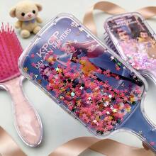 (Random 1pc) K-POP Girl Group Square Air Cushion Hair Brush, Cartoon High-Gloss Long Handle Glitter Filled Hair Brush - Cute & Fashionable Beauty Lover's Gift, Helps Detangle Hair And Scalp Massage - Multicolor - View 4