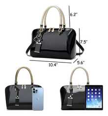 Bolsa feminina em couro envernizado com alça de ombro elegante. - Preto - Visão 4