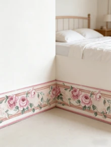 Pink Floral Self-Adhesive PVC Waterproof Baseboard, Decorative Trim For Princess Room, Bedroom Wall, Wear-Resistant - Pink Flowers - View 5
