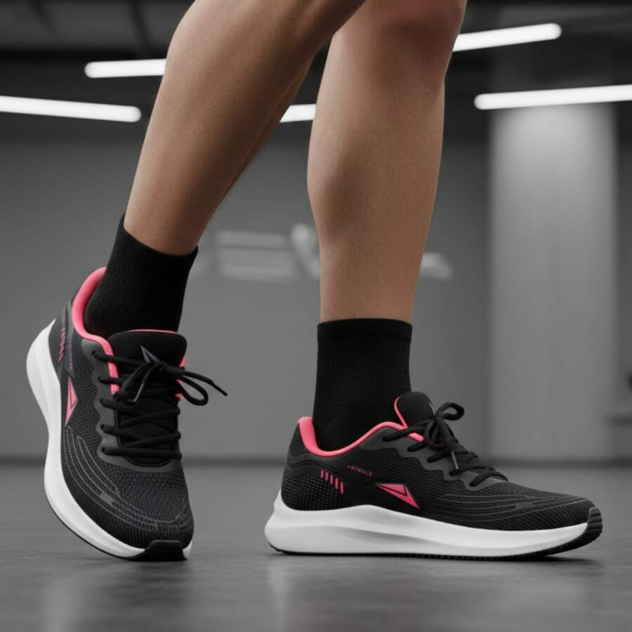 Women's Sneakers: Comfortable And Lightweight For Running And Gym - Black/Pink - View 1