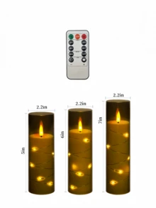 2/3/5 velas sin llama con luces de cadena de estrellas, velas LED con temporizador y control remoto, adecuadas para decoración del hogar, boda, fiesta, iluminación ambiental para días festivos (Gris) - gris - Ver 12