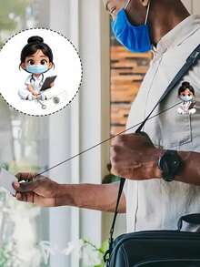 2D Acrylic Nurse Girl ID Card Holder - Retractable Badge Clip, Suitable For Medical Students And Nurse Practitioners - PMMA Material Workplace Identification Badge Clip | Fun Design | Acrylic Nurse Accessories Back To School Teacher Gift - Multicolor - View 5