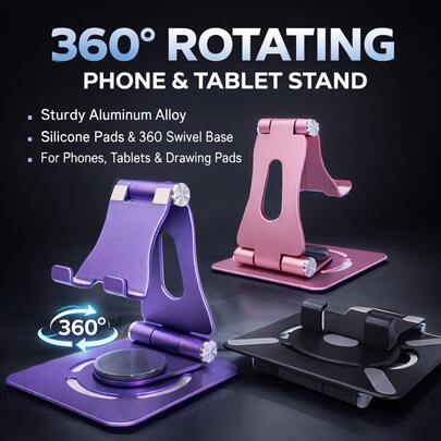 Metal Stand Phone Stand Universal Aluminum Alloy Foldable Phone/Tablet Stand 360° Rotation Silicone Anti-Scratch & Anti-Slip Sandblasted Oxidation Corrosion Resistant Suitable For Phones/Tablets/Drawing Boards Spring Easter Gift