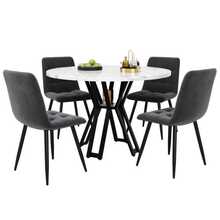 Dining Chair Set (5 Pieces), Dining Chair Set With 4 Chairs, Modern Kitchen Dining Chair Set, Round Table Diameter 100 Cm, Black Table Legs, White Marble Tabletop, Grey Velvet Dining Chair - Grey - View 5