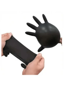 100pcs Black Disposable Nitrile Rubber PVC Gloves, Thick, Waterproof, Oil-Resistant, Suitable For Baking, Beauty, Tattoo, Multi-Purpose Hand Protection - 100Pcs Black - View 6