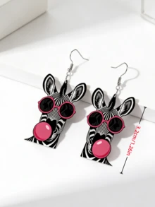 2D时尚斑马吊坠耳环，创意斑马戴着粉色太阳镜吹泡泡耳环，亚克力材质，时尚轻盈，适合日常佩戴和派对，节日礼物 - 斑馬 - 查看 4