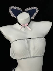 Bra 1+ Underwear 1+ Apron 1+ Hairband 1+ Cuff 2+ Neck Ring 1, Sexy Underwear Sexy Small Chest Three-Point Cosplay Role-Playing Maid Uniform Seduction Bed Free Ladies Sexy Costume Sexy Lingerie Set - Blue - View 6