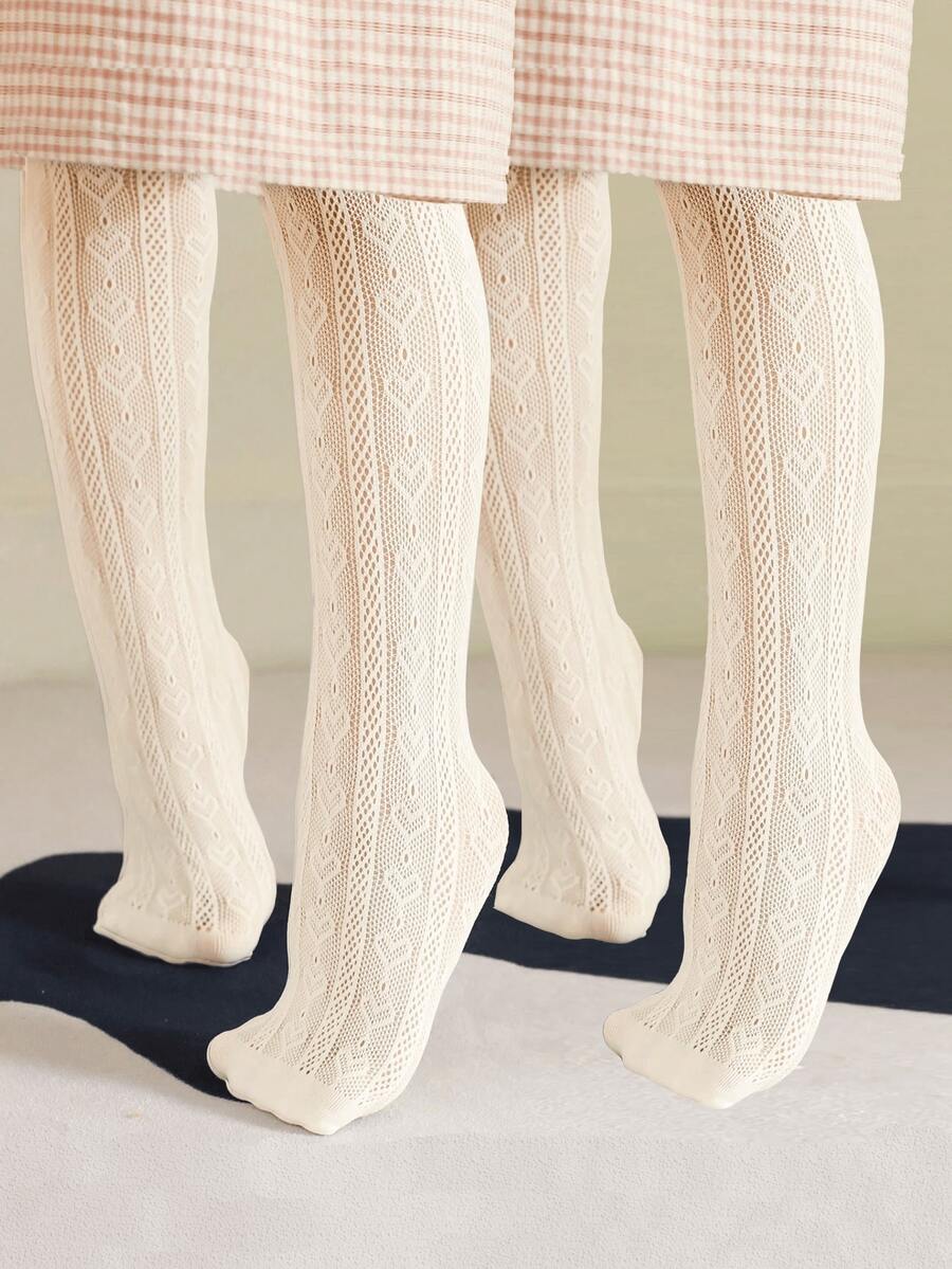 1/2 đôi quần legging trẻ em màu be, trang trí hình trái tim đáng yêu, mỏng nhẹ, thoáng khí, chống xước, đa năng, kiểu dáng cổ điển, mềm mại, thoải mái, thích hợp làm quà sinh nhật/hoạt động trường học/du lịch/mặc hàng ngày/ngày lễ tình nhân. - Màu be - Xem 1