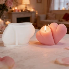 Love Themed Romantic Double Heart Candle Silicone Mold 3D Love Pillar Art Soap Plaster Mould DIY Aromatherapy Candle Casting Ideal For Valentine's Day Wedding Anniversary Handmade Gifts - A-White - View 3