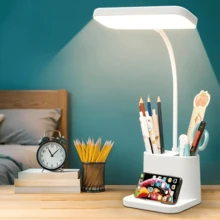 LED Desk Lamp, Adjustable Brightness And Color Temperature, USB Rechargeable, Suitable For Dormitory Reading, Study/Office Use, Bedroom Study, Convenient For Home Use, Pen Holder And Phone Stand Functions, Also Suitable As A Student Reward Gift. - trắng - Xem 4