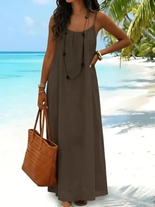Women's Spaghetti Strap Beach Maxi Dress - Open Back Loose Flowy Vacation Sundress For Summer - 淺藍色 - 查看 8