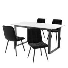 Dining Chair Set (140/180*80*75 Cm Dining Table With 4 Chairs), Modern Kitchen Table Chair Combination, Black Velvet Dining Chair, White MDF Tabletop, Black Table Legs - White - View 8