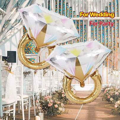 2pcs Diamond Ring Shaped Balloons, Wedding Bride Gift, Engagement Party Decorations