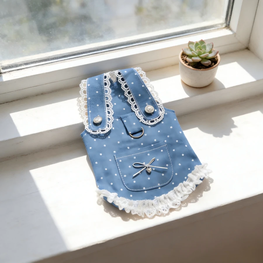 New Spring/Summer Pet Dress - Polka Dot Denim Dog Dress With Leash Ring, Suitable For Small To Medium Dogs - Multicolor - View 1