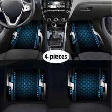 4pcs Car Floor Mats With Blue & Black Geometric Metal Print, Suitable For Various Car Models, All-Season, Fashionable & Minimalist, Easy To Install & Clean, Perfect Gift, Anti-Slip Mats, Universal Fit, Car Enthusiasts - Multicolor - View 9