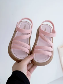 2026夏季新款儿童时尚多带公主凉鞋，女童软底防滑沙滩鞋，魔术贴设计，适合1-3岁儿童，简约粉色凉鞋 - 粉色 - 查看 1