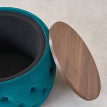 Luxurious Set Of Two Nesting Velvet Stools, 4-In-1 Function, Round Storage Stool With Wooden Shelf, No Assembly Required, Blue (58 Cm X 58 Cm X 38 Cm) - Blue - View 2