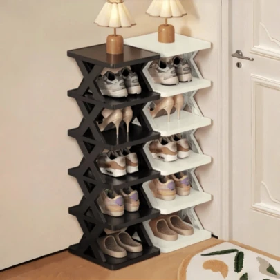 Kệ giày gấp gọn hình chữ X nhiều màu sắc, kệ giày nhiều tầng với khoảng cách hẹp, thích hợp cho lối vào, ký túc xá, nhà thuê, kệ đựng và sắp xếp giày dép độc lập tự lắp ráp, thích hợp cho lối vào, tủ quần áo, hành lang, dễ lắp ráp, cấu trúc chắc chắn, màu đen trắng, trang trí nội thất, vật dụng cần thiết cho nhà thuê, trang trí lễ Phục sinh, trang trí mùa thu.
