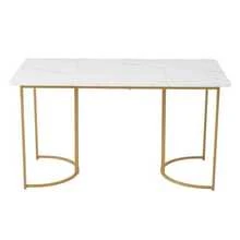 Dining Table And Chair Set (5 Pieces), Table With 4 Chairs, Modern Dining Table And Chair Set, 140 X 80 Cm Table, Gold Metal Table Legs, White MDF Tabletop, Dark Green Velvet Dining Chairs - Green - View 2