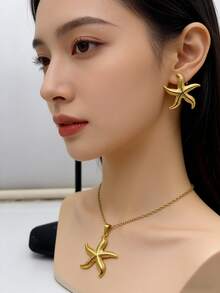 Ladies' Stainless Steel Starfish, Shell, Spiral Earrings And Necklace Jewelry Set, Leisure Beach Vacation Holiday Gift, Ocean Style Jewelry Set - Multicolor - View 10