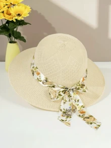 1顶女士夏季草帽，防晒帽，渔夫帽，波西米亚风帽子，适合旅行和日常佩戴 - A - 查看 7