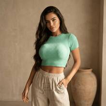 Maguinha Women's Cropped Top Short Sleeve Ribanna Premium - Verde Agua - View 3