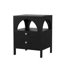 Modern Bedside Table With 2 Drawers And 1 Open Compartment For Living Room, Bedroom And Hallway, Black, 45 X 40 X 58 Cm, Set Of 1 - Black - View 9