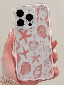 1pc Cute Pink Seashell Design Minimalist Full Coverage TPU Shockproof Phone Case, Compatible With Apple 17, 16, 15, 14, 13, 12, 11 Pro Max, Air - Multicolor - View 2