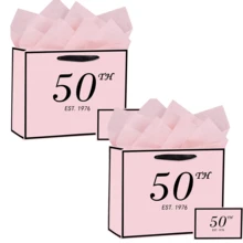 1組/2組/5組生日禮物袋，適用於21/30/40/50/60歲，附賀卡與薄棉紙，男女皆適用，適用於21/30/40/50/60歲(2005/1996/1986/1976/1986)，高級黑金週年慶禮物購物紙袋，適用於禮物包裝(黑色/粉色) - 查看 23