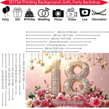 1 pièce Toile de fond pour anniversaire, design de fond avec étoiles, fleurs et texte "Joyeux anniversaire 18", impression haute définition sur tissu en polyester, convient pour les fêtes d'anniversaire, les cours, la décoration murale de la maison et les fournitures de fond photographique - A - Voir 3