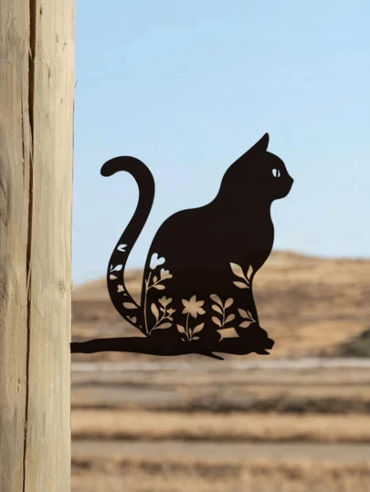 CIFbuy 1pc Metal Outline Cat Silhouette Garden Stake - Yard Art, Tree Decor Suitable For Backyard, Patio And Outdoor Spaces, Waterproof & Rust-Resistant, Easy To Install