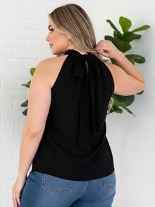 Elegant Plus Size Tank Top/Blouse, High Neck And Sleeveless, Large Sizes. - Black - View 2