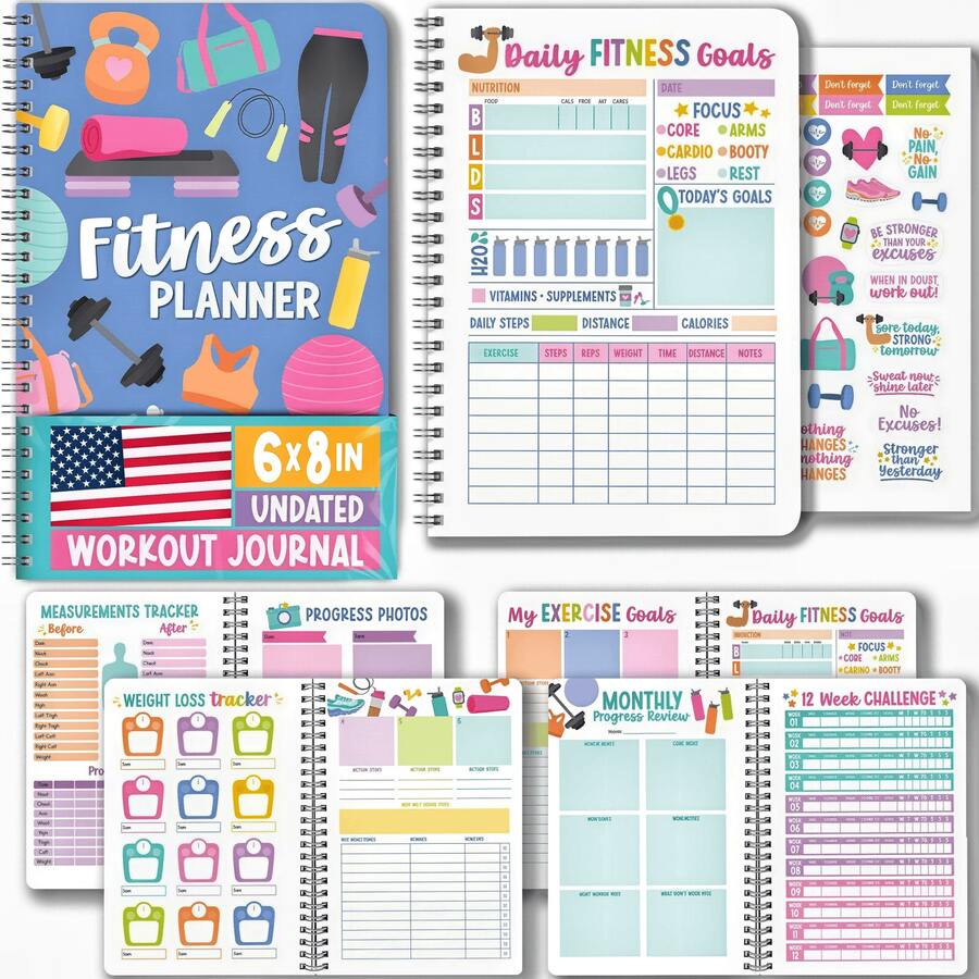 Fitness Journal For Women - Workout Journal For Women, Food And Fitness Journals, Undated Workout Log Book Planner, Exercise And Gym Journals, Exercise Planner Weight Loss Tracker - Blue - 查看 1