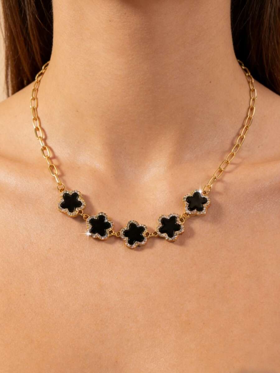 1 pieza Collar con colgante de flor de trébol de moda nueva, colgante de flor de ciruelo único, elegante y con estilo europeo y americano - collar - Ver 1