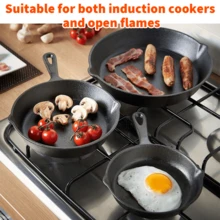 3PCS Cast Iron Non Stick Skillet Griddle Cooking Pan Pre-Seasoned Frying Pan Black - 黑色 - 查看 4