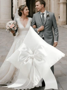 婚礼花童篮和戒指枕，珍珠手柄大蝴蝶结新娘花篮和戒指童 - 1個戒枕 - 查看 5