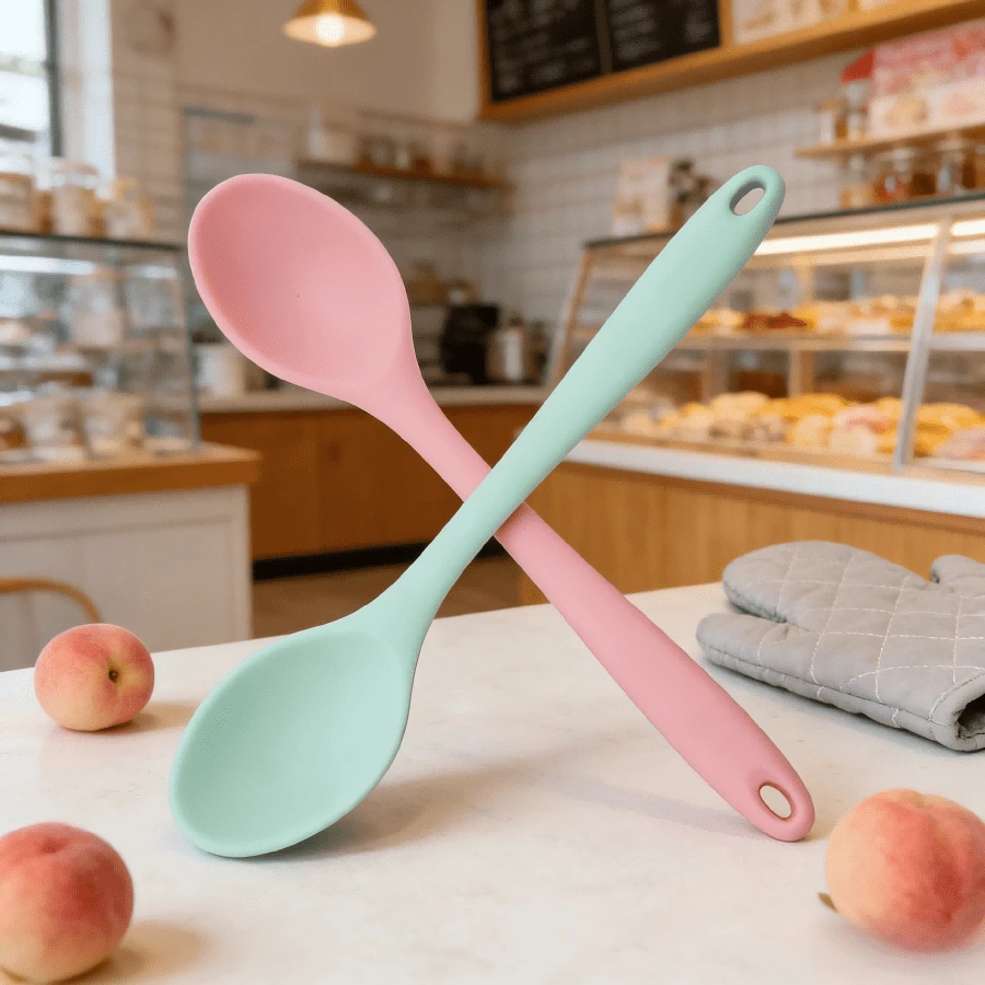 2/4/6PCS Fluorescent Pink/Green Soft Silicone Cooking Spoon Set, Nonstick Heat Resistant Kitchen Utensils, Mixing Serving Spoons, Must-Have Gadgets - Pink - View 1