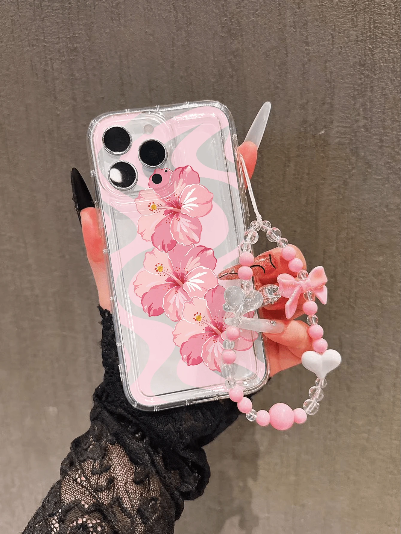 Elegant Hibiscus Flower With Bow Lanyard, Transparent Silicone Cute Shockproof Glossy Phone Case, Compatible With IPhone 15/15 Pro Max/15 Pro/15 Plus/11/12/13/14/16 Pro Max/XS/XR/11 Pro/11 Pro Max/12 Pro/12 Pro Max/13 Pro/13 Pro Max/7 Plus/14 Pro/14 Pro Max/14 Plus/16 Pro/16 Plus/7 Plus/8 Plus/8/SE2, S25/S24/S23/A55/A54/A53/A23 Series - Multicolor - View 1