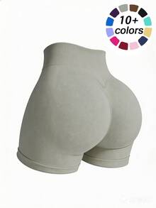 Pantalones cortos deportivos para mujer de alta elasticidad y sin costuras, adecuados para deportes al aire libre, entrenamientos de yoga en el gimnasio, pantalones cortos de ciclismo al aire libre, pantalones cortos ajustados que levantan los glúteos y se ajustan al cuerpo. - Gris Claro - Ver 10