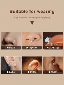 18G Opal Nose Ring, 316L Stainless Steel Hypoallergenic, Suitable For Nose Septum And Cartilage Piercing, Unisex, Suitable For Daily Wear, Promotes Healing, Designed For New Piercings, Comfortable Wear Without Affecting Sleep - Gold - View 7